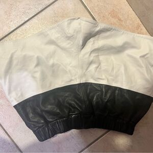 Porter Grey color block dress pants Leather Shorts abstract black & white runway